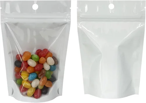 Vista 3 de PABCK 20 bolsas de Mylar de pie para almacenamiento de alimentos, bolsa de embalaje de plástico transparente resellable de 6.3 x 9.45 pulgadas