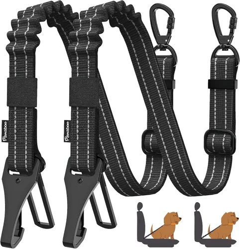 Vista 28 de Cinturón de seguridad para perros Pawaboo para coche, cinturón de seguridad para mascotas con reposacabezas y doble correa, 360° sin enredos para 2
