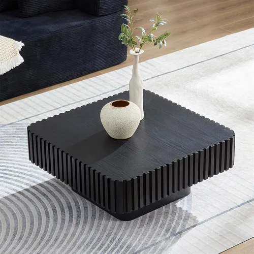 Vista 8 de LKTART Mesa de café cuadrada para sala de estar, mesa de café acentuada estriada con almacenamiento, mesa de té central grande moderna de madera