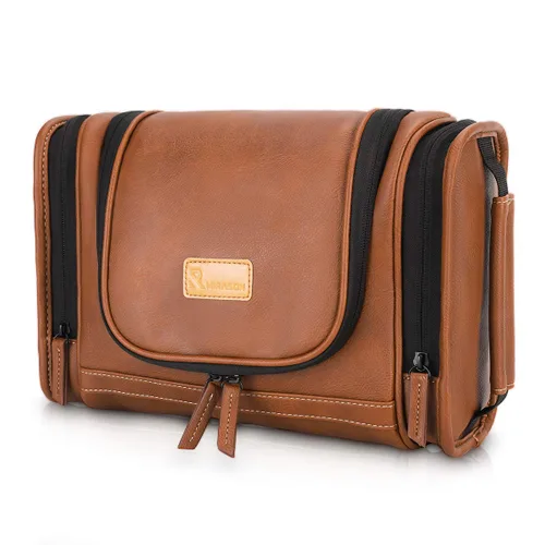 Vista 8 de MIRASON Neceser de viaje, bolsa de aseo colgante para hombres, bolsa de ducha de viaje de cuero para artículos de tocador, bolsa de baño con gancho