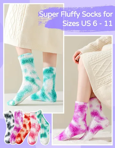 Vista 4 de Calcetines mullidos y suaves de teñido anudado, calcetines acogedores tamaño 5-11 con cajas de regalo para mujeres y niñas, regalos de Navidad