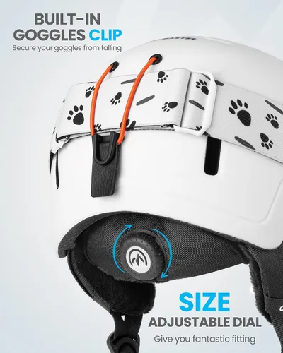 Vista 4 de OutdoorMaster - Juego de casco y gafas de esquí para niños, casco de snowboard, carcasa de PC duradera y espuma EPS, casco de nieve con 12 Blanco