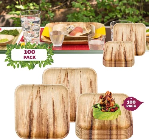 Vista 5 de Smarty Had A Party Platos desechables de hoja de palma, ecológicos, 100% biodegradables y compostables a granel para fiestas temáticas rústicas