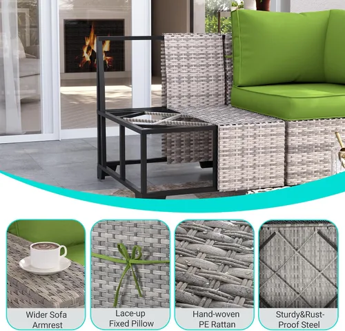 Vista 5 de Muebles de patio al aire libre conjunto PE mimbre ratán al aire libre sofá seccional Verde aguacate