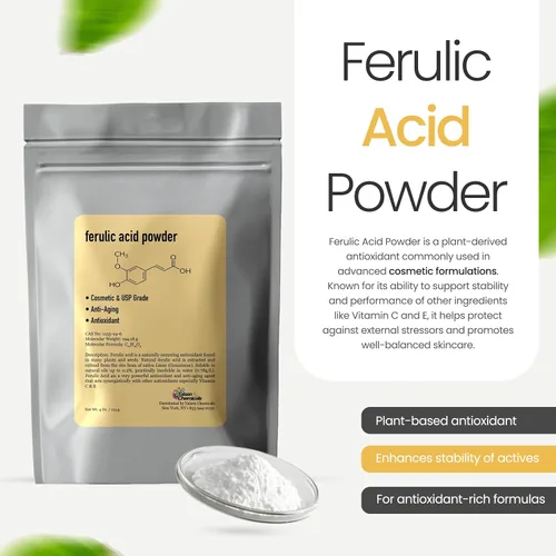 Vista 2 de Ácido Ferúlico en Polvo Puro 99% Grado Cosmético Polvo Puro Natural, DIY Cuidado de la Piel (1 Oz / 28 Gramos), por Talsen Chemicals