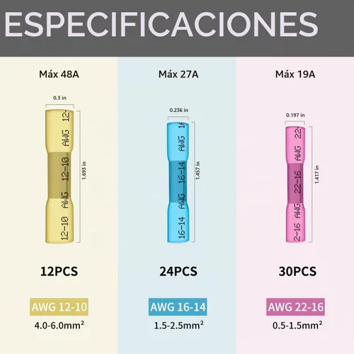 Vista 2 de 66 piezas de kit de conectores de tope termorretráctiles, conectores de empalme de alambre de crimpado eléctricos marinos automotrices aislados