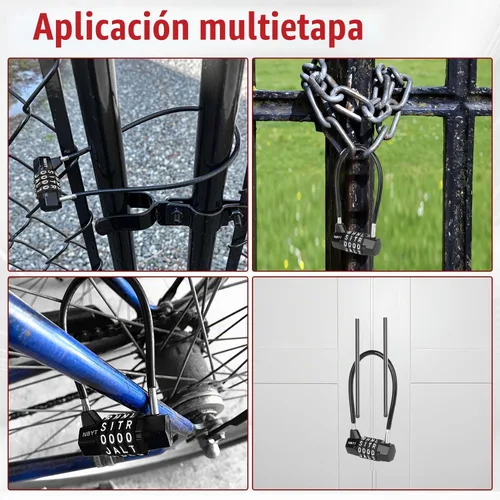 Vista 7 de Cerraduras de cable con letras, texto, combinación de palabras, cuerda de cable de acero con código reiniciable para bicicletas, taquillas