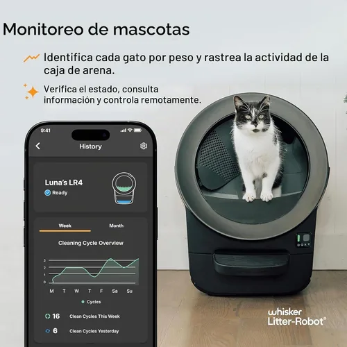 Vista 7 de Whisker Litter-Robot EVO Bundle - Caja de arena automática para gatos autolimpiante, diseño compacto que ahorra espacio, control avanzado de olores