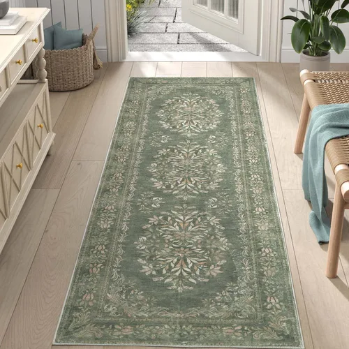 Vista 200 de jinchan Fiora - Alfombra lavable de área pequeña, alfombra de entrada floral de medio círculo de 2 x 3, tapete de media luna de pelo bajo, suave