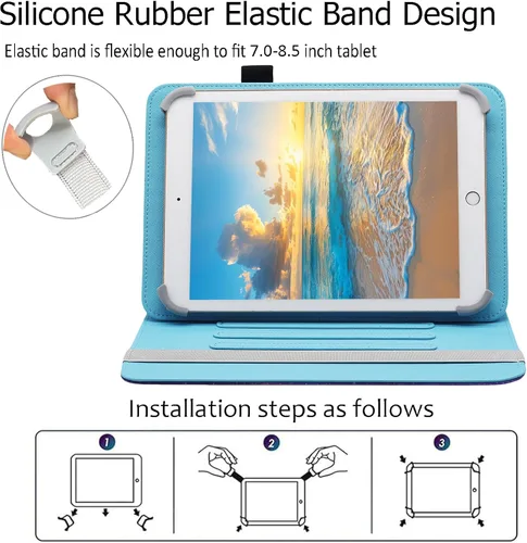 Vista 7 de Funda universal para tablet Android de 7 y 8 pulgadas, Dluggs de piel sintética, con soporte giratorio de 360 grados y múltiples ángulos