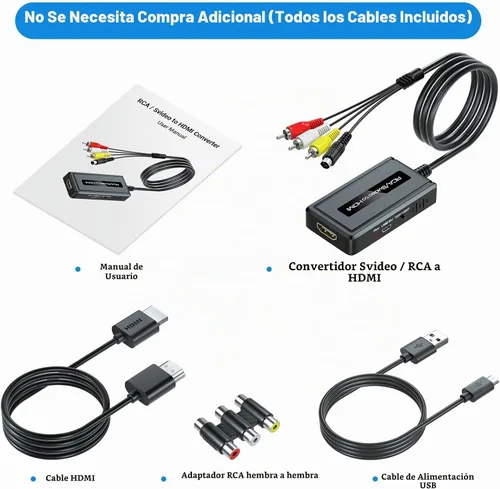 Vista 7 de Convertidor RCA Svideo a HDMI, soporte 4: 3/16: interruptor de relación de aspecto 9, interruptor de salida HDMI 720P/1080P, convertidor S-video AV