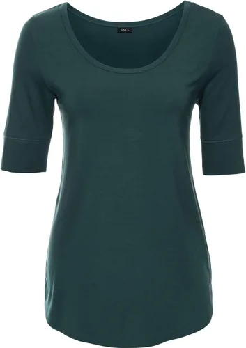 Vista 4 de Camiseta de verano para mujer, estilo casual, holgada, simple, cuello redondo, media manga
