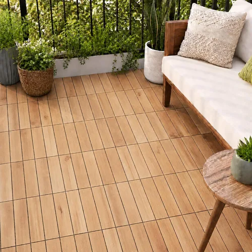 Vista 19 de Baldosas de madera de acacia para exteriores, baldosas de patio que se entrelazan. Moderno Gris Recto