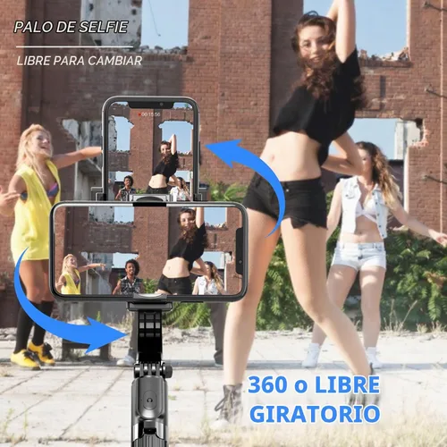 Vista 3 de Estabilizador de cardán para smartphone, con palo selfie retráctil y trípode, control remoto multifunción de 1 eje con rotación automática de 360°