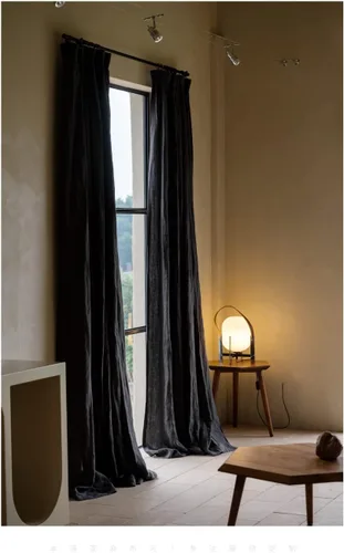 Vista 43 de Cortinas semitransparentes de 100 % lino para sala de estar, juego de cortinas largas plisadas de estilo bohemio neutro para decoración de casa