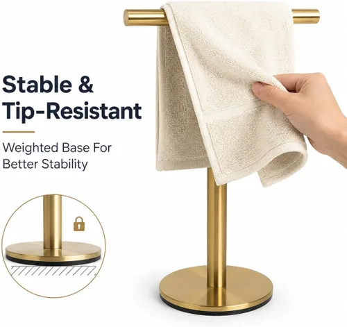 Vista 3 de Soporte para toallas de mano de baño, soporte para toallas de mano en forma de T, soporte de acero inoxidable SUS304 para baño, cocina o encimera