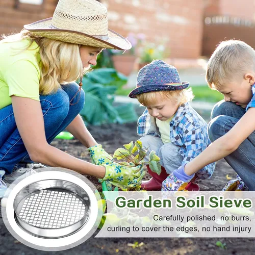 Vista 7 de Youyole Tamiz de suelo de 11.81 pulgadas para jardinería, arena y jardín, tamiz de suciedad para rocas, acero inoxidable, tamiz de acertijo