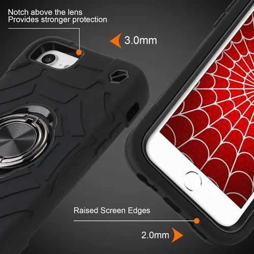 Vista 6 de Funda para iPhone SE de 3ª/2ª generación, iPhone 8/7/6/6S con soporte (no para modelos de tamaño grande), funda híbrida a prueba de golpes de Negro