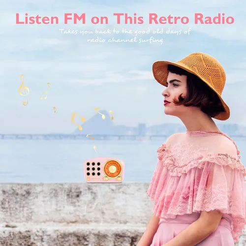 Vista 5 de Altavoz Bluetooth retro, radio FM Radio-Greadio vintage con estilo clásico antiguo, fuerte mejora de graves, volumen fuerte, conexión inalámbrica