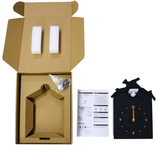 Vista 7 de BTZHY Reloj de pared, reloj de pared con timbre, reloj de cuarzo de madera negra, reloj de pared creativo de pájaro con péndulo, arte de pared