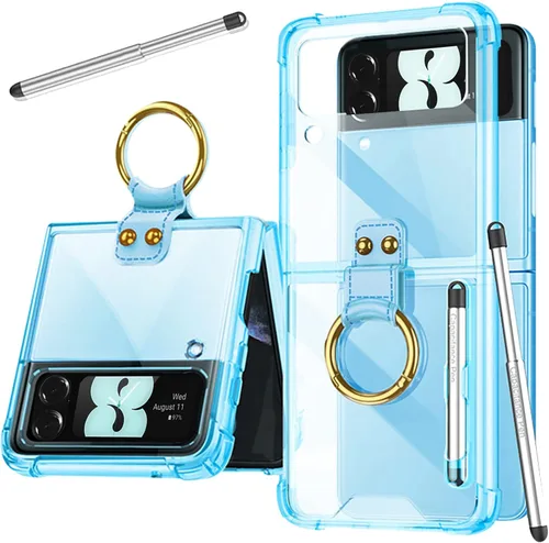 Vista 23 de Miimall Funda compatible con Samsung Galaxy Z Flip 4 2022 con bolígrafo, funda ultradelgada Flip 4 con soporte para anillo, TPU suave + PC, a prueba