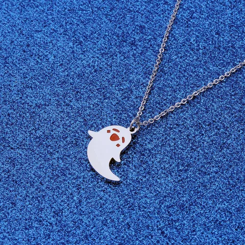 Vista 5 de WUSUANED Lindo collar de fantasma Hu Tao con forma de fantasma, joyería de Halloween, cosplay, regalos para los amantes del anime del juego, Acero