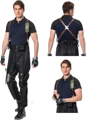 Vista 12 de Chaqueta de cosplay para hombre, pantalones, uniforme superior, cinturón marrón, guantes, disfraz de Halloween
