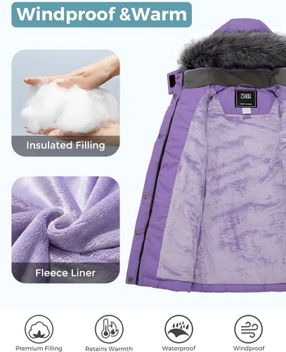 Vista 4 de ZSHOW Abrigo de invierno para niña, resistente al agua, parka larga, cálida y acolchada