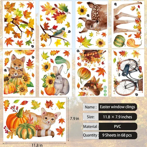 Vista 7 de 68 calcomanías de otoño para ventana, de doble cara, hojas de arce de otoño, calabaza, calcomanías para ventana, calcomanías para el hogar, oficina