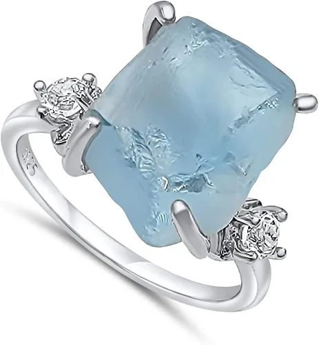 Vista 13 de Anillo de cristal crudo real con piedra natal, plata de ley, oro blanco, regalo de joyería para ella, regalo de Navidad, Día de la Madre