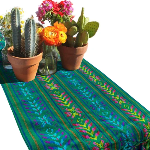 Vista 10 de Del Mex Bufanda de camino de mesa mexicana tejida estilo Rebozo (negro)