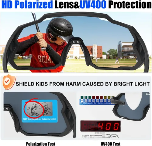 Vista 4 de X-TIGER Gafas de sol polarizadas para niños y niñas, lentes de sol de béisbol polarizadas para niños de 8 a 14 años, UV400, gafas de ciclismo