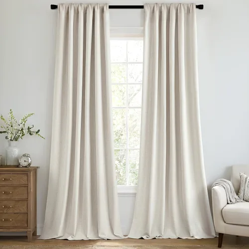 Vista 22 de MIULEE Cortinas 100% opacas de 63 pulgadas de largo, 2 paneles para dormitorio, cortina gruesa negra para oscurecer la habitación, pestaña trasera