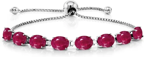 Vista 98 de Gem Stone King Pulsera de plata de ley 925 con piedra natal ovalada de 0.276 x 0.197 in para mujer, totalmente ajustable hasta 9 pulgadas