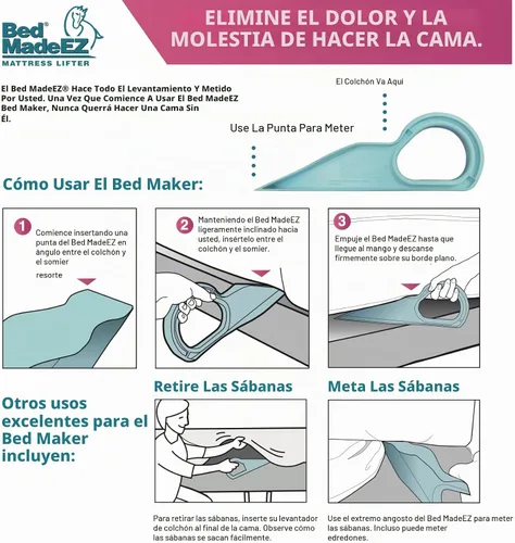 Vista 2 de Bed MadeEZ Levantador de Colchón y Herramienta para Hacer la Cama para Cambiar la Ropa de Cama Patentado y Fabricado en EE.UU. Levanta