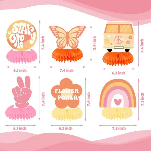 Vista 4 de 19 piezas de decoraciones de fiesta geniales incluyen pancarta bohemia de feliz cumpleaños, espirales colgantes hippie retro boho panal centros
