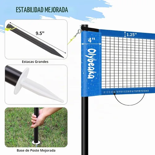 Vista 5 de Juego de red combinada de voleibol y bádminton de 20 pies para exteriores para patio trasero y playa con postes ajustables, red duradera