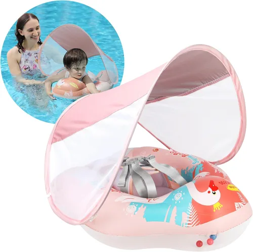 Vista 6 de Free Swimming Baby Flotador de piscina para bebés inflable con toldo solar, flotador de natación para bebés con esponja de seguridad y soporte