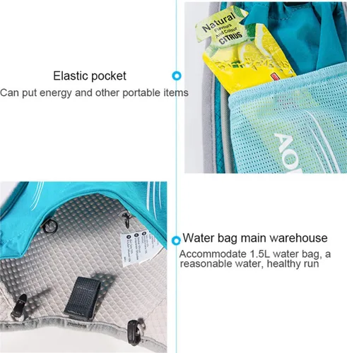 Vista 6 de Mochila ligera para correr de 5L, deportes al aire libre, carreras de senderos, maratón, senderismo, fitness, bolsa de hidratación, paquete