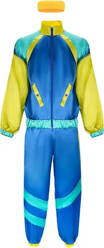 Vista 5 de NIHONCOS Disfraz de fiesta de los años 80 para hombre, chaqueta retro, pantalones, diadema, brillante, traje de Halloween, cosplay, baile
