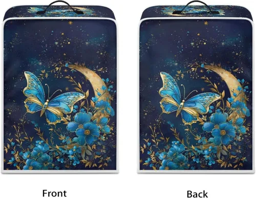 Vista 2 de DISNIMO Cubierta antipolvo para cafetera de mariposa azul, fundas para máquina de hacer café de cocina con mango superior, cubierta