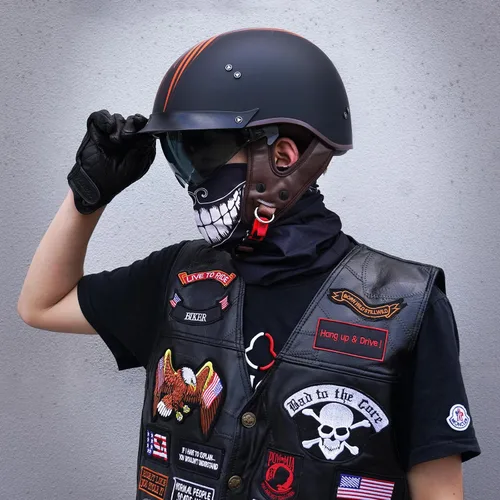 Vista 5 de VCOROS - Medio casco para motocicleta F07 de cara abierta, aprobado por DOT VCOROS Medio casco de motocicleta F07 de cara abierta aprobado por DOT