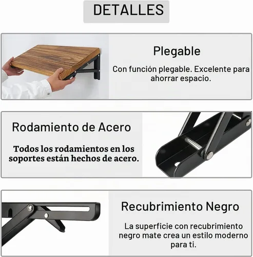 Vista 3 de Soportes plegables para estantes – 8 pulgadas, 2 piezas de metal resistente, soporte de estante plegable montado en la pared, ahorro de espacio