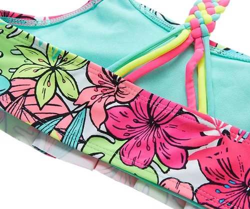 Vista 5 de M2C Conjunto de bikini de dos piezas para niñas con tirantes cruzados, Arco iris