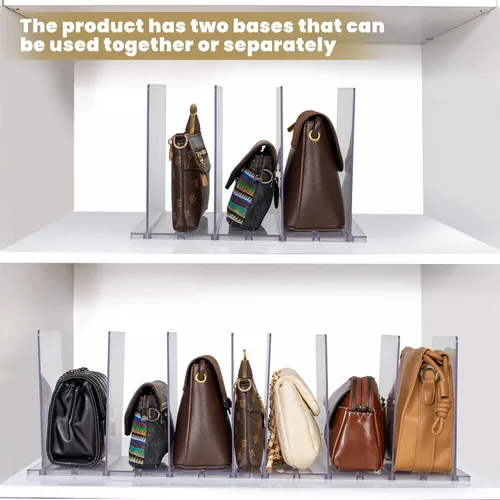 Vista 4 de Organizador de bolso para armario, organizador de bolsa de regalo ajustable de acrílico transparente, organizador de bolsa divisora de estantes