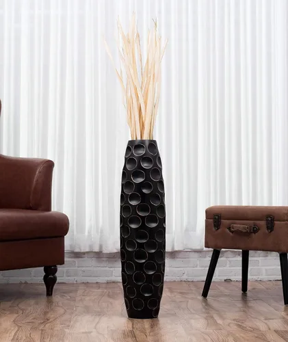 Vista 2 de Leewadee Jarrón grande negro para decoración del hogar, de madera, de 26 pulgadas de alto, decoración de granja, soporte para flores para plantas