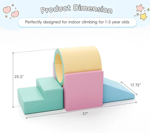 Vista 4 de TOLEAD Túnel/Escaleras de Espuma para Trepar, Juego de Actividad de Espuma para Trepar y Arrastrarse para Niños Pequeños y Niños, Equipo de Gimnasio
