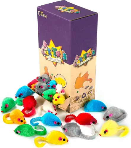 Vista 3 de CHIWAVA 36PCS 4.1 '' Peludo Gato Juguete Ratones Sonajero Pequeño Ratón Gatito Juego Interactivo Colores Surtidos