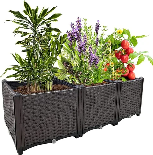 Vista 12 de Macetas elevadas de plástico para cama de jardín elevada con patas para plantas al aire libre, kits de caja con agujeros de drenaje para patio