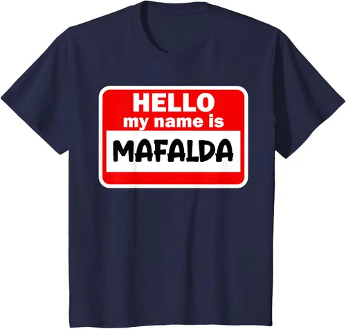 Vista 29 de Mafalda Hello Hi My Name Is Camiseta con nombre en camiseta personalizada, Negro